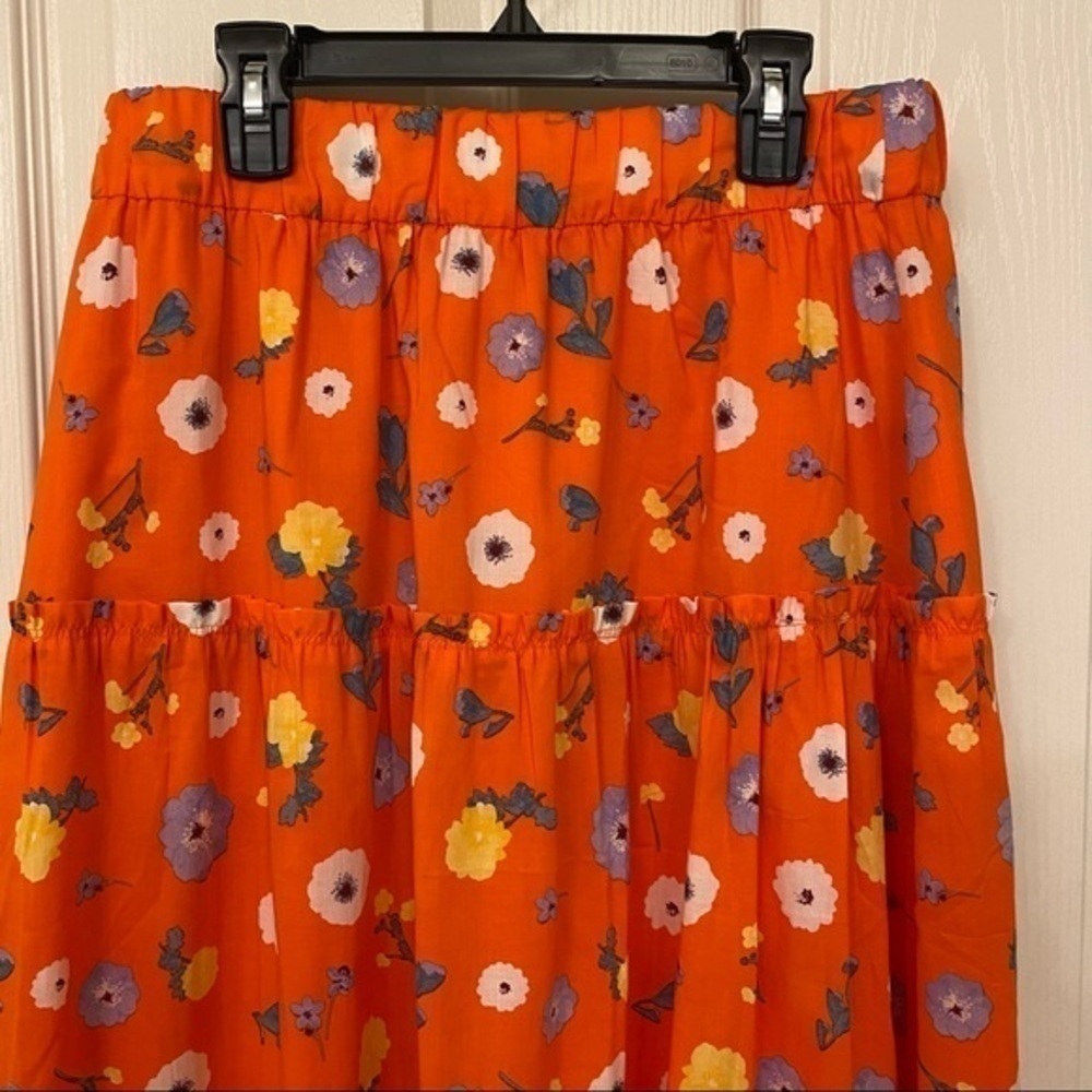 Ann Taylor Floral Gathered flounce Tiered Midi Skirt in Orange Spark Size S - Picture 7 of 10